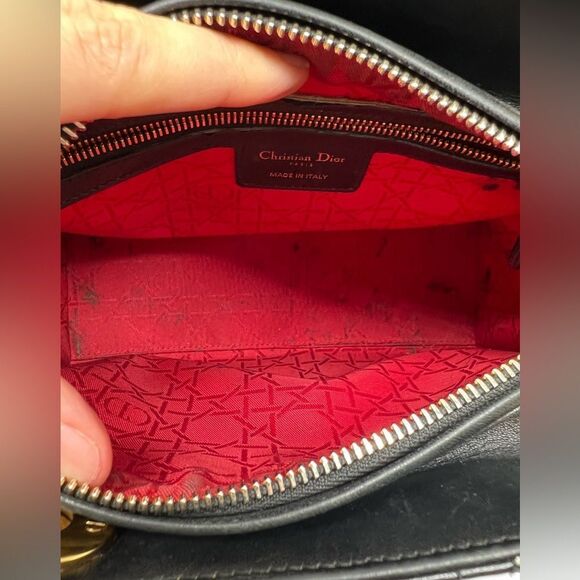 CHRISTIAN DIOR Lady Cannage Hand Tote Bag Leather Black Gold - Picture 10 of 13